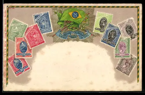 AK Brazilianische Briefmarken, Flagge