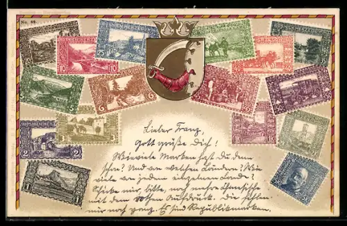 AK Bosnien-Herzegowina, Briefmarken und Wappen