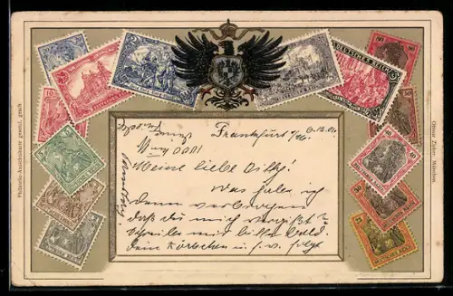 AK Deutsche Briefmarken und Wappen mit Adler