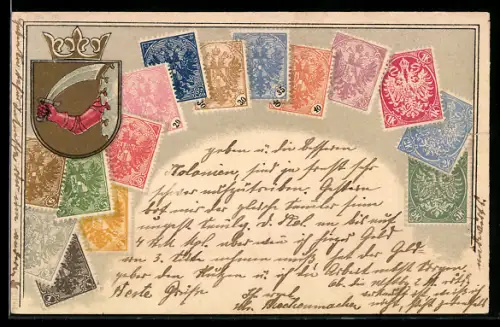AK Bosnische Briefmarken, Wappen mit Krone