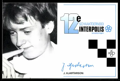 AK Schachspieler J. Hjartarson bei einem Turnier, 12e Schaaktoernooi Interpolis, Brettspiel, Autograph