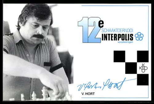 AK Schachturnier, Spieler V. Hort führt seinen nächsten Zug aus, 12e Schaaktoernooi Interpolis, Autograph