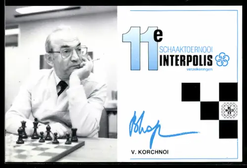 AK Schachturnier, Spieler V. Korchnoi in einer Denkpause, 11e Schaaktoernooi Interpolis Verzekeringen, Brettspiel