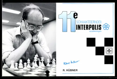 AK Schachspieler R. Hübner bei einer Denkpause, 11e Schaaktoernooi Interpolis, Brettspiel, Autograph