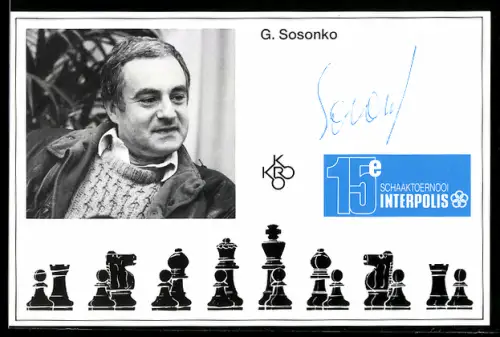 AK Schachspieler G. Sosonko, 15e Schaaktoernooi Interpolis, Brettspiel, Autograph