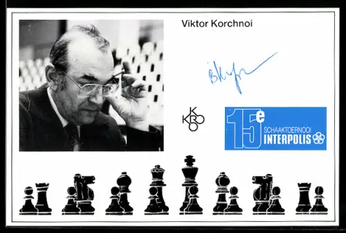 AK Schachspieler Viktor Korchnoi bei einem Turnier, 15e Schaaktoernooi Interpolis, Brettspiel, Autograph