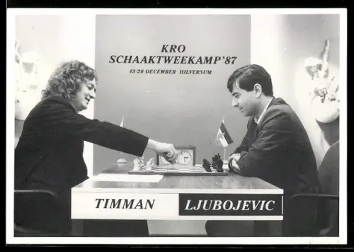AK Hilversum, Schachspieler Timman und Ljubojevic in einem Wettkampf 1987, Brettspiel