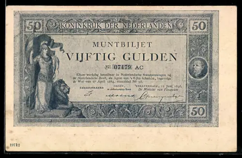 AK Niederlande, Banknote über fünfzig Gulden