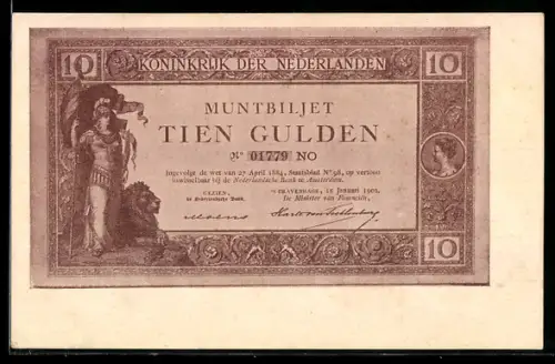 AK Bildnis eines niederländischen 10 Gulden Scheins