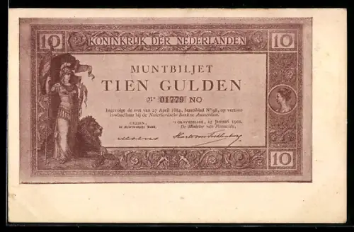 AK Bildnis eines niederländischen 10 Gulden Scheins
