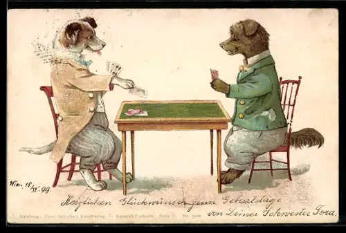 Künstler-AK Theo Stroefer Nr.5262: Hunde beim Kartenspiel