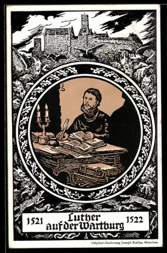 Künstler-AK Eisenach, Luther-Gedächtnisfeier 1921, Luther auf der Wartburg, Ganzsache