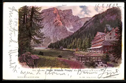 Künstler-AK F.A.C.M. Reisch: Prags, Hotel Wildsee