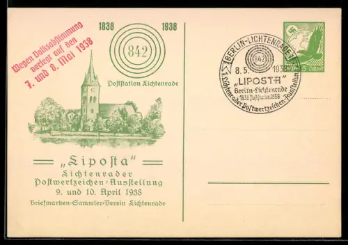 AK Lichtenrade, Liposta Postwertzeichen-Ausstellung 1938, Kirche, Ganzsache, 