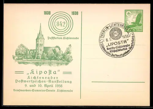 AK Lichtenrade, Ausstellung Liposta 1938, Kirche, Ganzsache, 