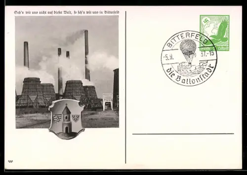 AK Bitterfeld, 40 Jahre Verein der Briefmarkenfreunde, Industrieanlagen, Ganzsache, 
