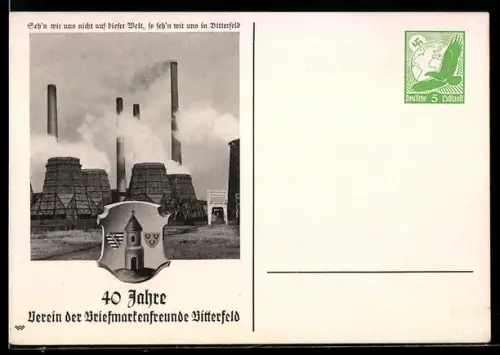 AK Bitterfeld, 40 Jahre Verein der Briefmarkenfreunde, Industrieanlagen, Ganzsache, 