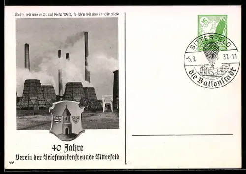 AK Bitterfeld, 40 Jahre Verein der Briefmarkenfreunde, Industrieanlagen, Ganzsache, 