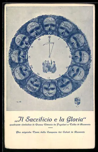 AK Rovereto, Uhr mit 12 Totenköpfen, Il Sacrificio e la Gloria