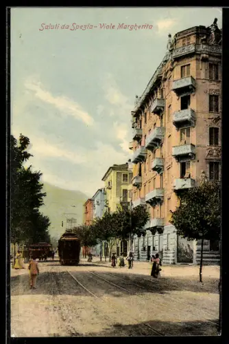 AK Spezia, Viale Margherita, Strassenbahn