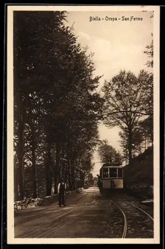 AK Biella, Oropa, San Fermo, Strassenbahn