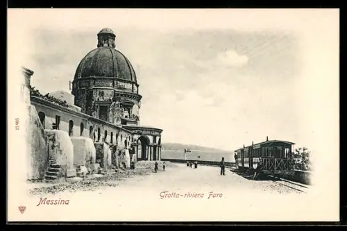 AK Messina, Grotto-riviera Faro, Strassenbahn