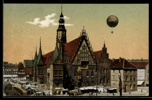 AK Breslau, Ballon über dem Rathaus