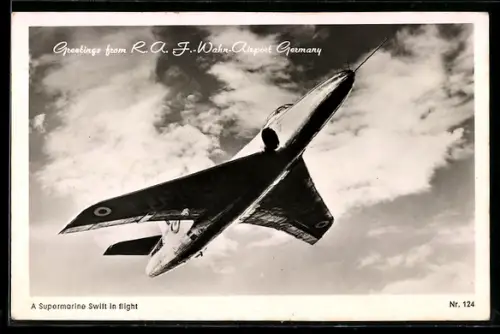 AK Britisches Strahlflugzeug Supermarine Swift im Fluge