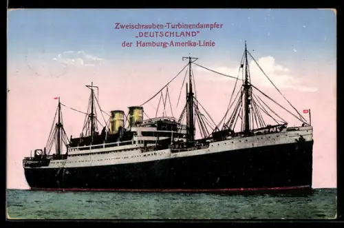 AK Passagierschiff Deutschland der Hamburg-Amerika Linie auf See