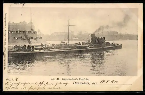 AK Kriegsschiff der Torpedoboot-Division auf dem Rhein vor Düsseldorf