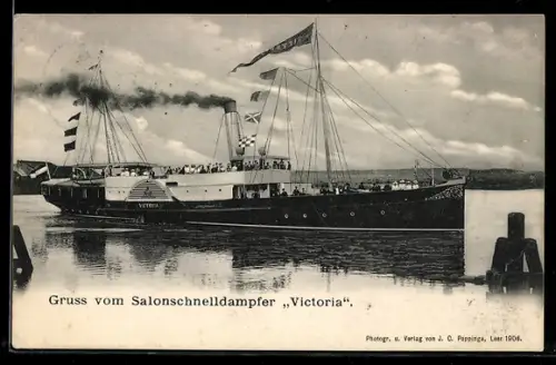 AK Salonschnelldampfer Victoria mit Passagieren an Deck