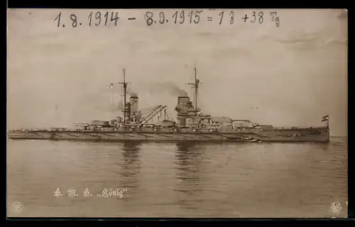 AK Linienschiff S.M.S. König querab von Steuerbord, Kriegsschiff