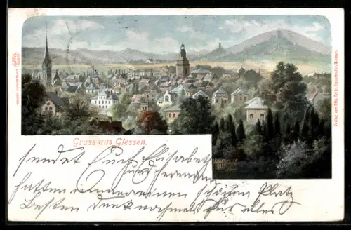 Künstler-AK Giessen, Blick über die Dächer der Stadt