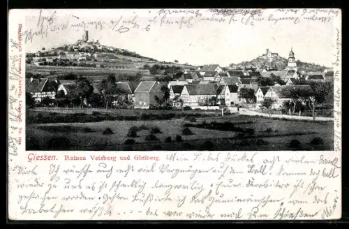 AK Giessen, Ruinen Vetzberg und Blick auf Gleiberg