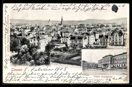 AK Giessen a. d. L., Stadtansicht, Universität, Vivat Academia