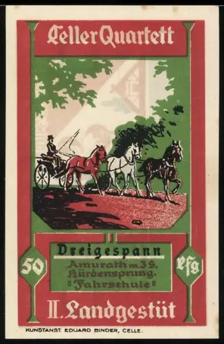 Notgeld Celle 1921, 50 Pfennig, Dreigespann und Wappen der Stadt Celle