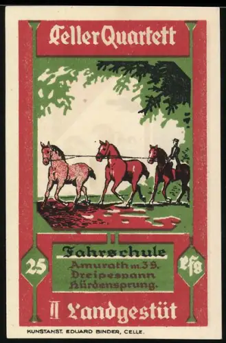 Notgeld Celle 1922, 25 Pfennig, Drei Pferde mit Reiter und Wappen von Celle