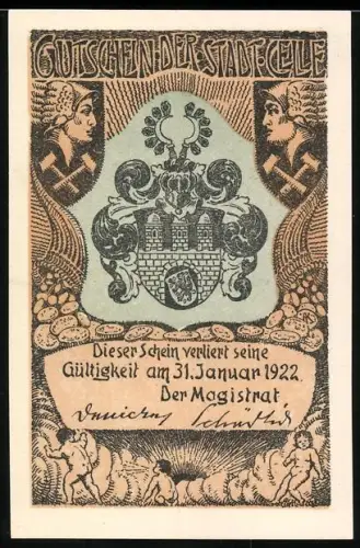 Notgeld Celle 1922, 25 Pfennig, Wappen mit Naturmotiven und Bäumen