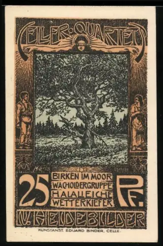 Notgeld Celle 1922, 25 Pfennig, Landschaftsmotiv mit Bäumen und Figuren, Wappen der Stadt Celle