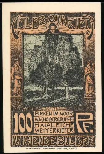 Notgeld Celle 1922, 100 Pf, Birken im Moor und Stadtwappen von Celle