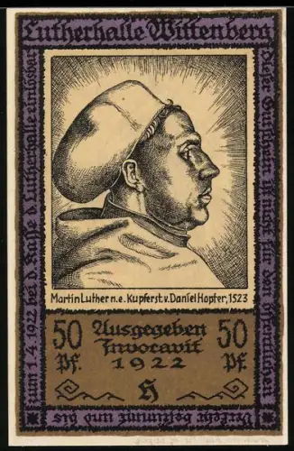Notgeld Wittenberg 1922, 50 Pf, Martin Luther und Katharinenportal
