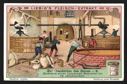 Sammelbild Liebig, Zur Geschichte des Bieres, Sudhaus einer Londoner Brauerei im 18. Jahrhundert