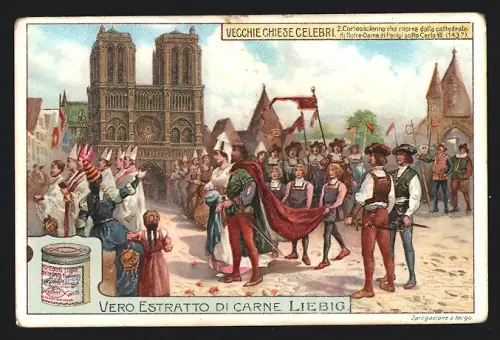 Sammelbild Liebig, Vecchie Chiesi Celebri, Corteo solenne che ritorna dalla cattedrale di Notre-Dame di Parigi