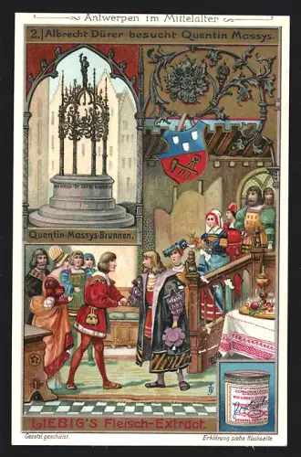 Sammelbild Liebig, Antwerpen im Mittelalter, Albrecht Dürer besucht Quentin Massys