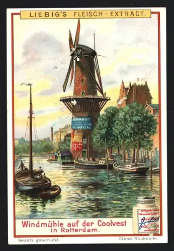 Sammelbild Liebig, Windmühle auf der Coolvest in Rotterdam