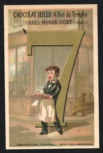 Sammelbild Chocolat Ibled, Paris, Rue du Temple 4, Kellner mit Tablett