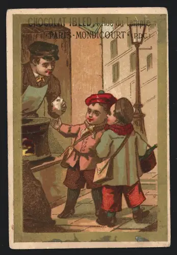 Sammelbild Chocolat Ibled, Paris, Rue du Temple 4, Kinder mit einem Mann