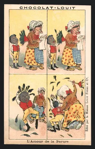 Sammelbild Chocolat Louit, Chocolats & Cacaos, Junge zupft die Federn von einem Staubwischer