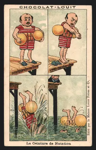 Sammelbild Chocolat Louit, Chocolats & Cacaos, Mann springt ins Wasser