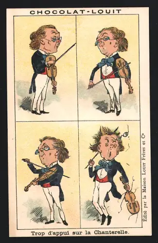 Sammelbild Chocolat Louit, Chocolats & Cacaos, Mann spielt Violine